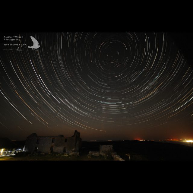 Star trails over the farm on Skomer Island